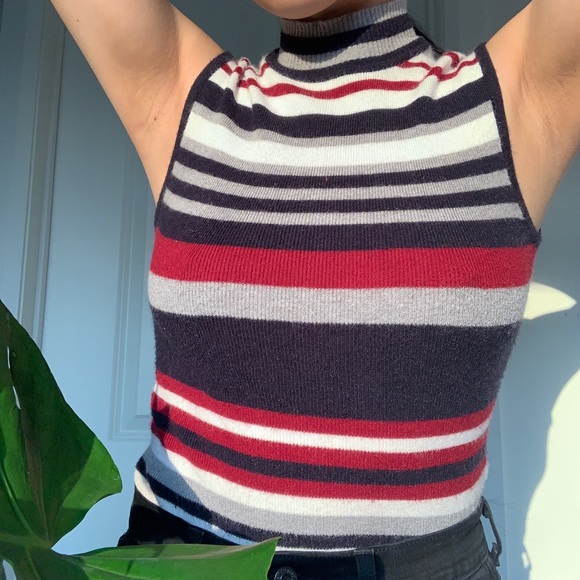 Mock neck tight knit striped top - Picture 1 of 4